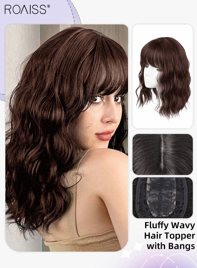 رويس شعر مستعار مموج رقيق مع غرة للنساء، باروكة شعر مستعار للنساء ذوات الشعر الخفيف، تغطية تساقط الشعر، شعر رمادي، بني غامق، 45 سم (18 بوصة) - Image 1