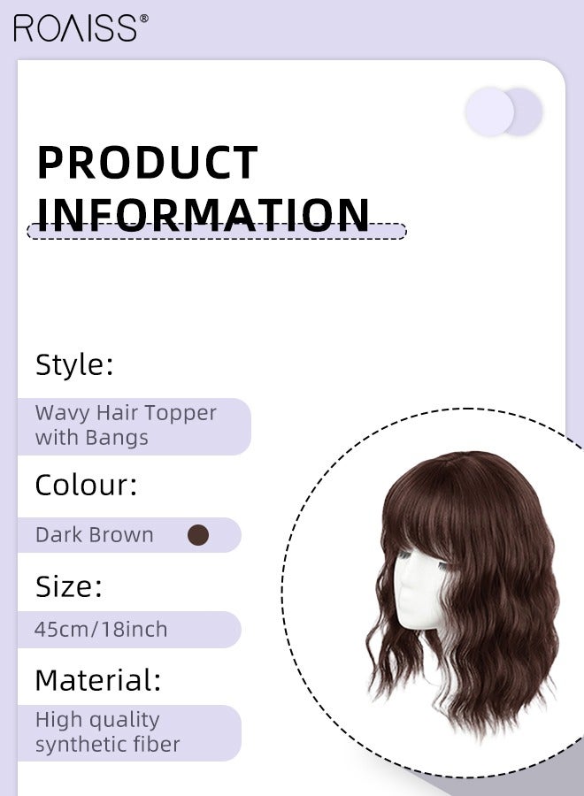 رويس شعر مستعار مموج رقيق مع غرة للنساء، باروكة شعر مستعار للنساء ذوات الشعر الخفيف، تغطية تساقط الشعر، شعر رمادي، بني غامق، 45 سم (18 بوصة) - Image 3