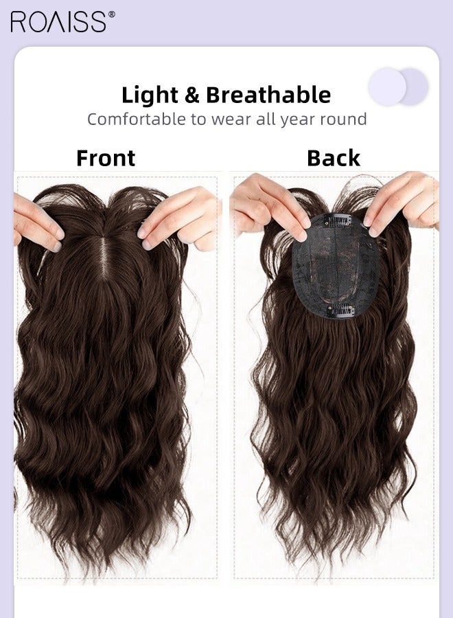 رويس شعر مستعار مموج رقيق مع غرة للنساء، باروكة شعر مستعار للنساء ذوات الشعر الخفيف، تغطية تساقط الشعر، شعر رمادي، بني غامق، 45 سم (18 بوصة) - Image 5