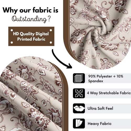 BRIDA® Stretchable Floral Printed Dining Chair Covers Elastic Chair Seat Case Protector, Slipcovers (6 Chair Cover, Floral Beige) - Image 5