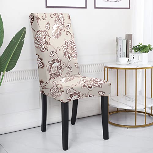 BRIDA® Stretchable Floral Printed Dining Chair Covers Elastic Chair Seat Case Protector, Slipcovers (6 Chair Cover, Floral Beige) - Image 3