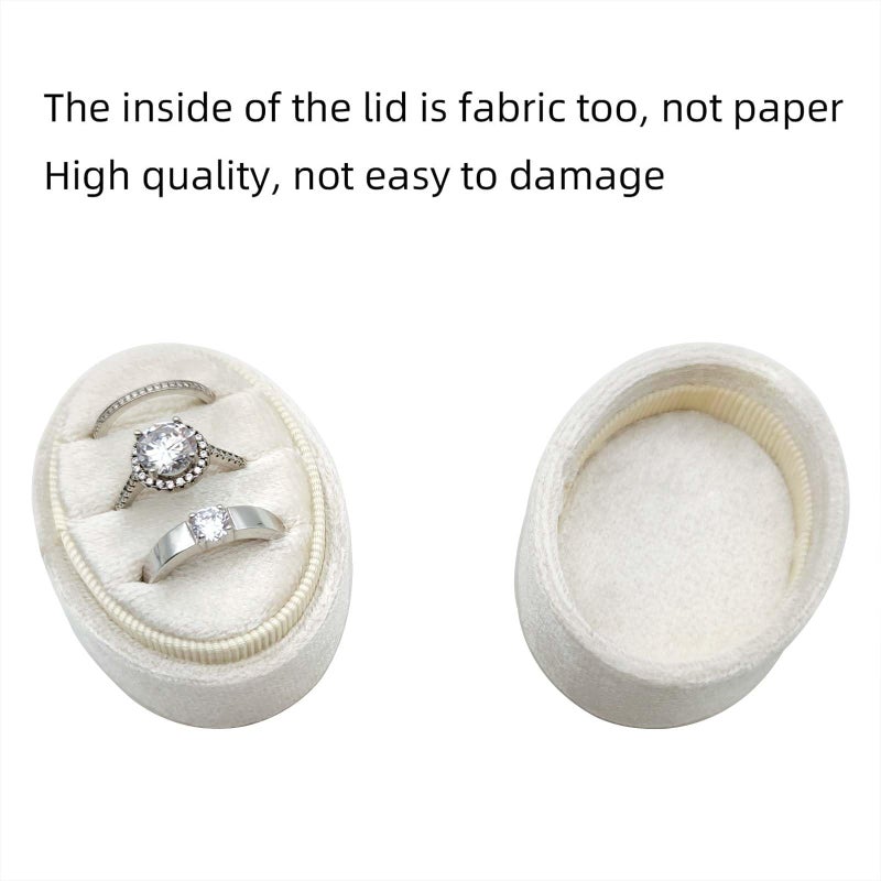 Beatilog Velvet Oval Ring Box 3 Slots - Premium Wedding Three Rings Holder Box Vintage Handmade Storage Jewelry Organizer for Proposal, Engagement, Wedding Ceremony, Christmas (Ivory) - Image 5