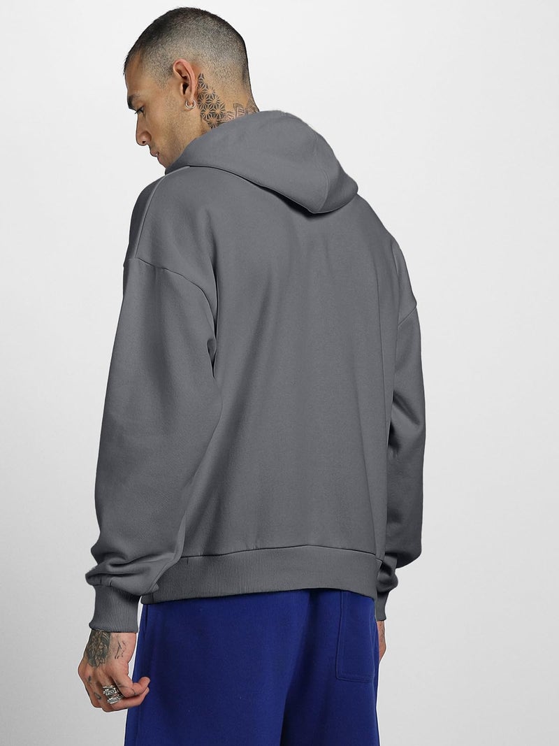 Veirdo® Polycotton Spun Oversized Fit Hooded Sweatshirt Full Sleeves Front Chest Graphic Printed Drop Shoulder Jumper Hoodie for Men (OS_HD_VD_NJ_GP_L) - Image 4