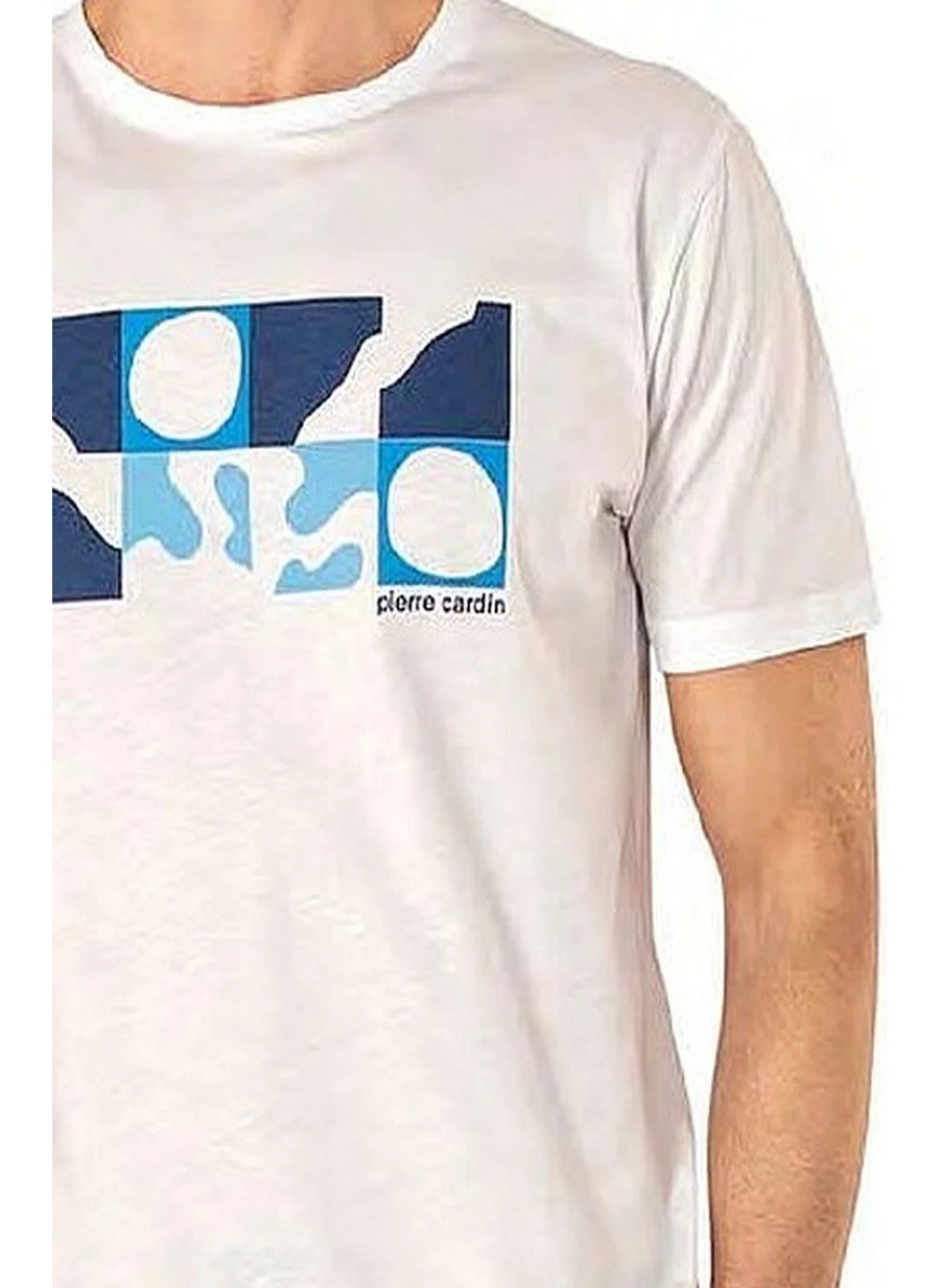 بيير كاردان 6076 Men's Short Sleeve Crew Neck Pajama Set-White