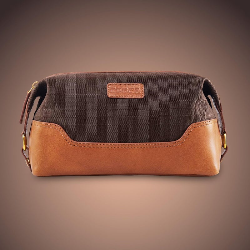 Perf Genuine Leather Travel Kit Bag | Unisex Toiletry Bag | Cosmetics Pouch for Women | Coated Nylon Punch Leather Pouch for Men & Women with Adjustable Side Loops & Grab Handle (Dark Brown) - Image 5