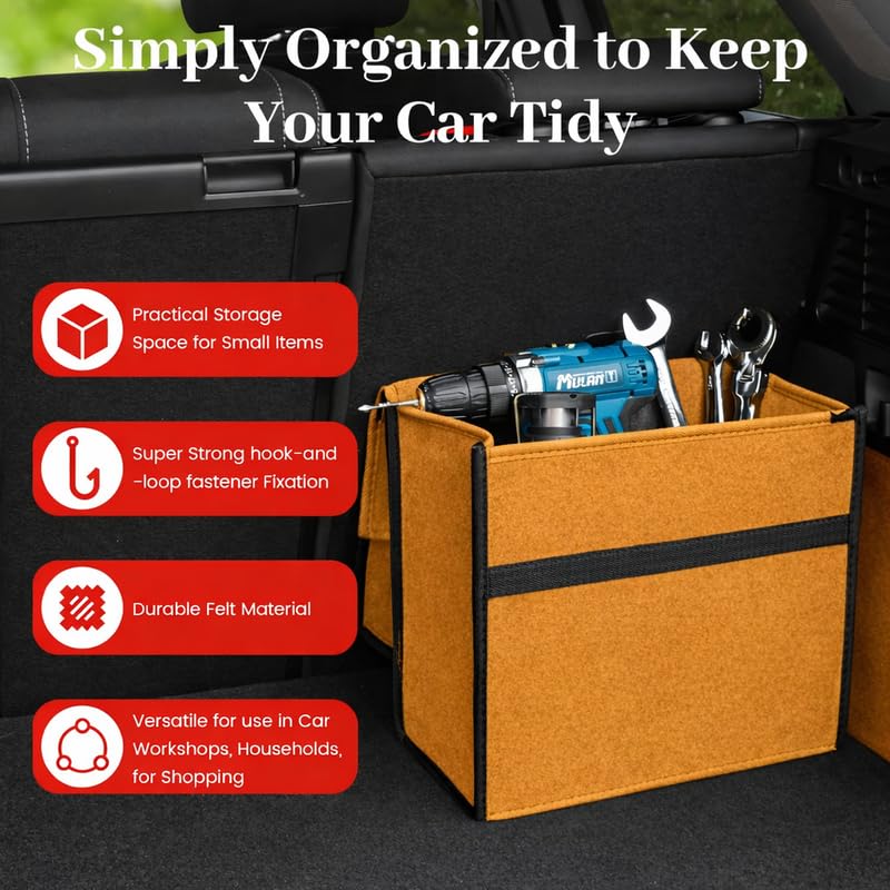 GREENSHEEP Trunk Organizer Heavy-Duty, Non-Slip with Lid Felt Storage Expandable Easy to Clean AntiSlip Utility Tool Sturdy Foldable Boot Bag for Cars, Trucks & SUVs (1 Pc, Brown, Medium) - Image 3