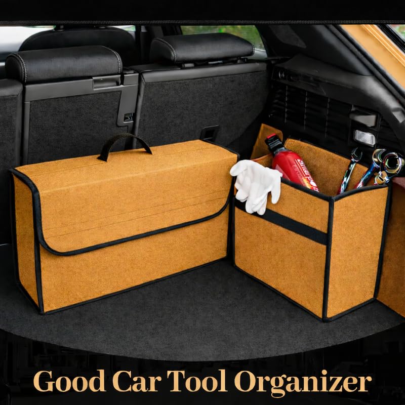 GREENSHEEP Trunk Organizer Heavy-Duty, Non-Slip with Lid Felt Storage Expandable Easy to Clean AntiSlip Utility Tool Sturdy Foldable Boot Bag for Cars, Trucks & SUVs (1 Pc, Brown, Medium) - Image 4