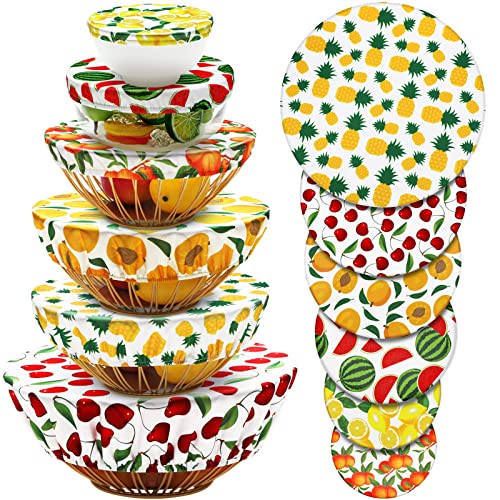 Chengu CHENGU 12 Pcs Reusable Bowl Covers Bulk 5 Size Elastic Cloth Fabric Bowl cover for Bread Proof Rising Sourdough Dish Food Stretchy StorageFruit StyleBright Color 