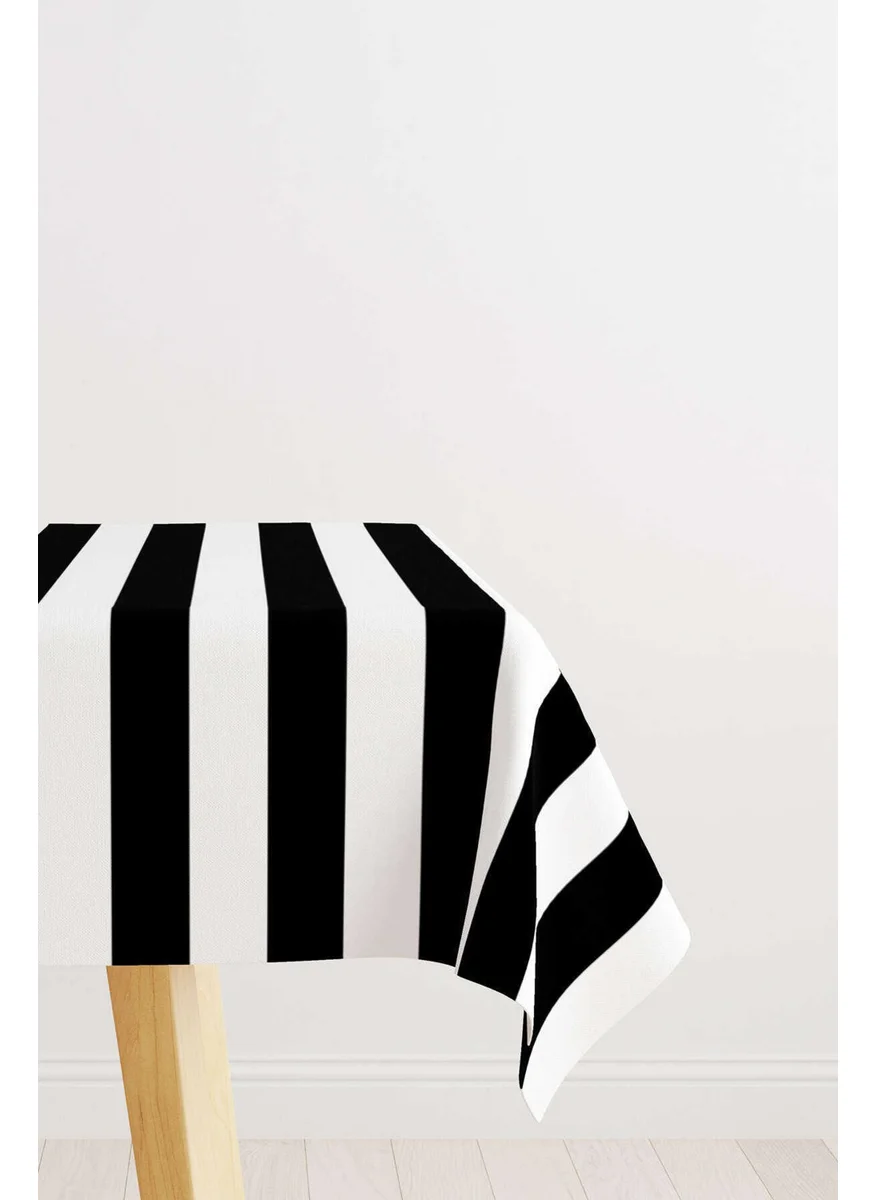 كانغو هوم White Black Stripe Patterned Digital Printed Tablecloth OTYK559-MS