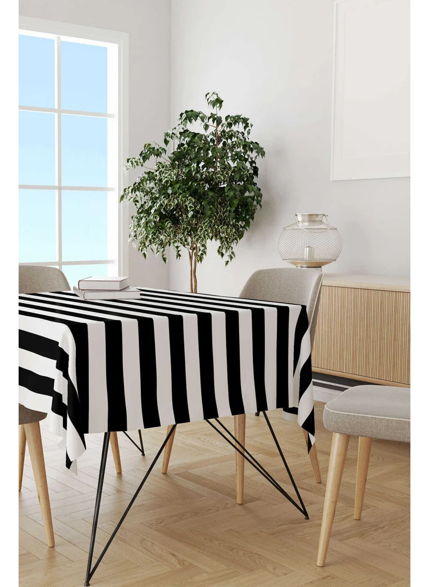 كانغو هوم White Black Stripe Patterned Digital Printed Tablecloth OTYK559-MS