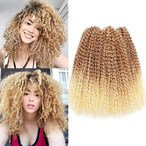 Sharopul 3little pcspack Kinky Curl 12 Inch Afro Kinky Twist Hair Soft Synthetic Crochet Braiding Hair Extention 12inch Blonde