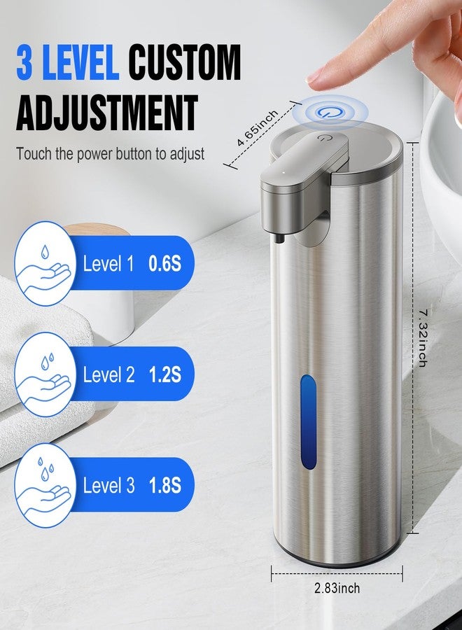 Fantictas Automatic Soap Dispenser Touchless, Stainless Steel 11.5 oz 3 Levels Adjustable Hand Soap Dispenser with Rechargeable Sensor Pump for Kitchen & Bathroom Liquid Soap - Image 4