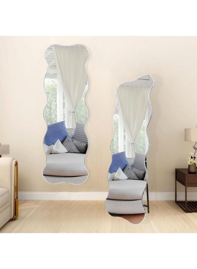 ديكور هيلز مرآة ديكور هيلز كاملة الطول - مرآة بإطار صدفي كامل الجسم مع حامل قابل للطي وتركيب على الحائط | مرآة زينة قائمة لغرفة النوم، غرفة المعيشة، غرفة الملابس (160×60 و180×60 سم) بيضاء - قطعة واحدة - Image 1