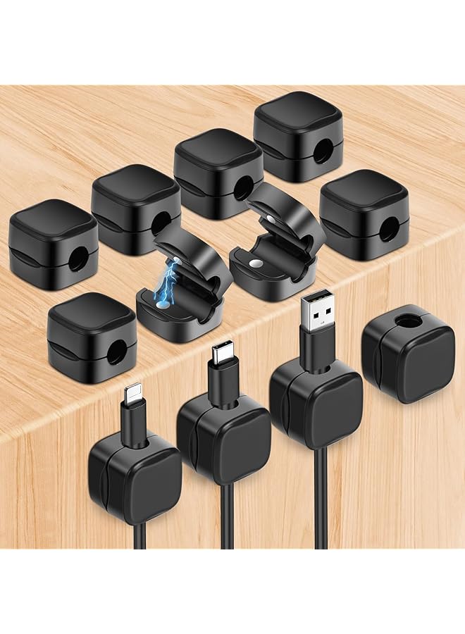 promass 12-Pack Magnetic Cord Holder Cable Clips - Desk, Wall, and Car Cable Management Organiser for Home, Office, Nightstand - Keep Cables Neat and Tidy - Image 1