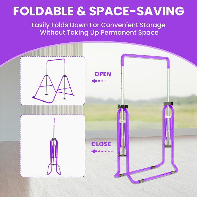 AMRTA Foldable Gymnastics Bar for Kids Ages 3-8 with Rings, Adjustable Collapsible Horizontal Training Equipment Set for Toddler Girls Boys, Great for Indoor Outdoor Home Use Gym Gift in Pink Purple Blue - Image 4