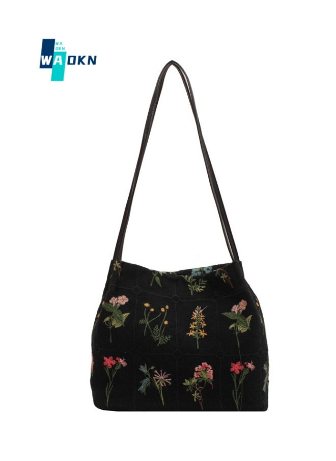 WAOKN Women's Fresh and Sweet Shoulder Bag, Ladies Flower Embroidery Crossbody Bags Sling Bag Side Bag Carry Bag, Fashion Trend Cotton and Linen Material Large-capacity Gift Bag Handbag  - Image 1