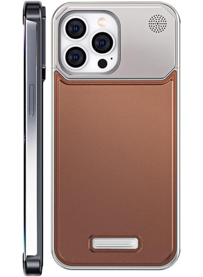 erorex Aviation Aluminum Alloy Leather Case For Iphone 15 Pro Max Slim Fit Metal Case Lightweight Top Grain Leather Phone Case Magsafe Compatible Built In Fragrance Diffuser Titanium Silver - Image 1