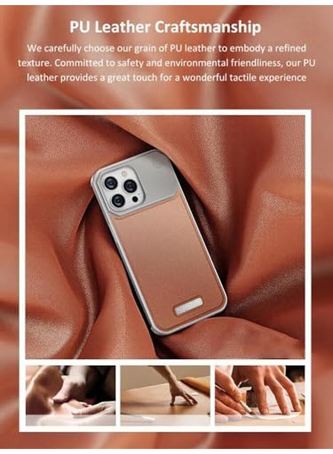 erorex Aviation Aluminum Alloy Leather Case For Iphone 15 Pro Max Slim Fit Metal Case Lightweight Top Grain Leather Phone Case Magsafe Compatible Built In Fragrance Diffuser Titanium Silver - Image 3
