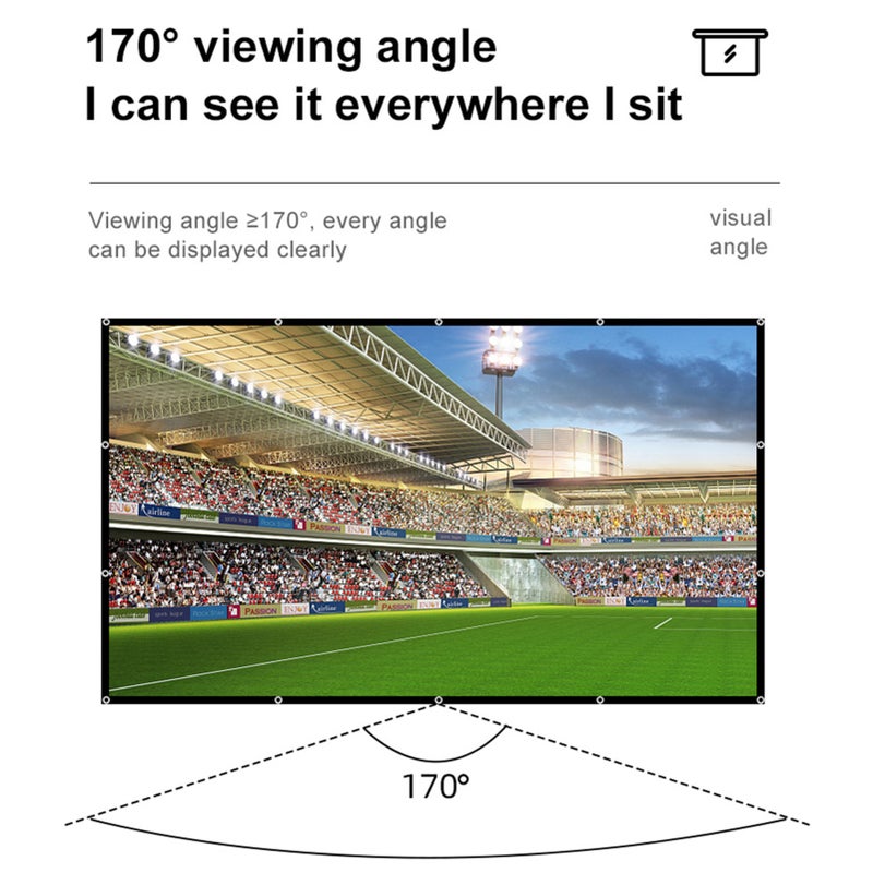 شاشة проектор 84 بوصة بنسبة عرض إلى ارتفاع 16:9 دقة HD 4K قابلة للطي المحمولة قابلة للإسقاط من جانبيين خالية من التجاعيد مع قلادات للاستخدام في الداخل والخارج لمسرح المنزل ومحاضرات المكتب - Image 5