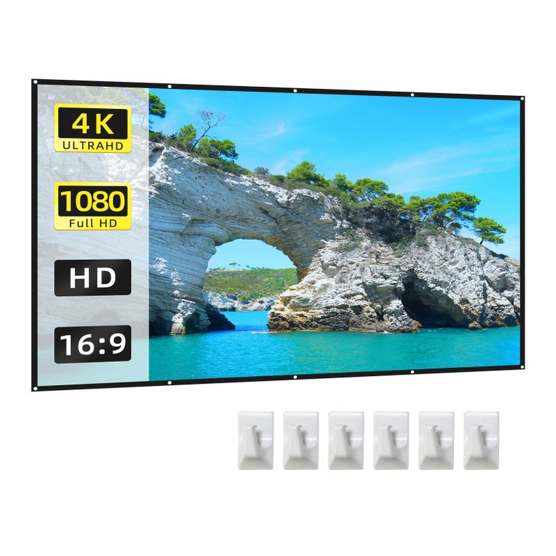 شاشة проектор 84 بوصة بنسبة عرض إلى ارتفاع 16:9 دقة HD 4K قابلة للطي المحمولة قابلة للإسقاط من جانبيين خالية من التجاعيد مع قلادات للاستخدام في الداخل والخارج لمسرح المنزل ومحاضرات المكتب - Image 1