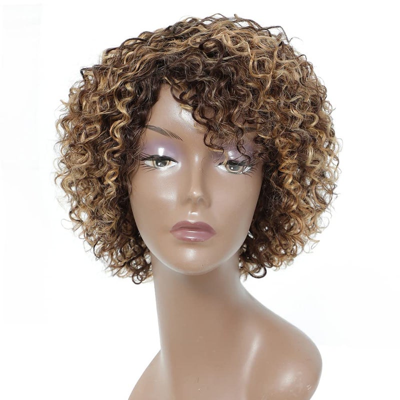 HUA Short Curly Human Hair Wigs for Black Women P42730 Short Curly Wigs for African American Glueless Human Hair Wigs