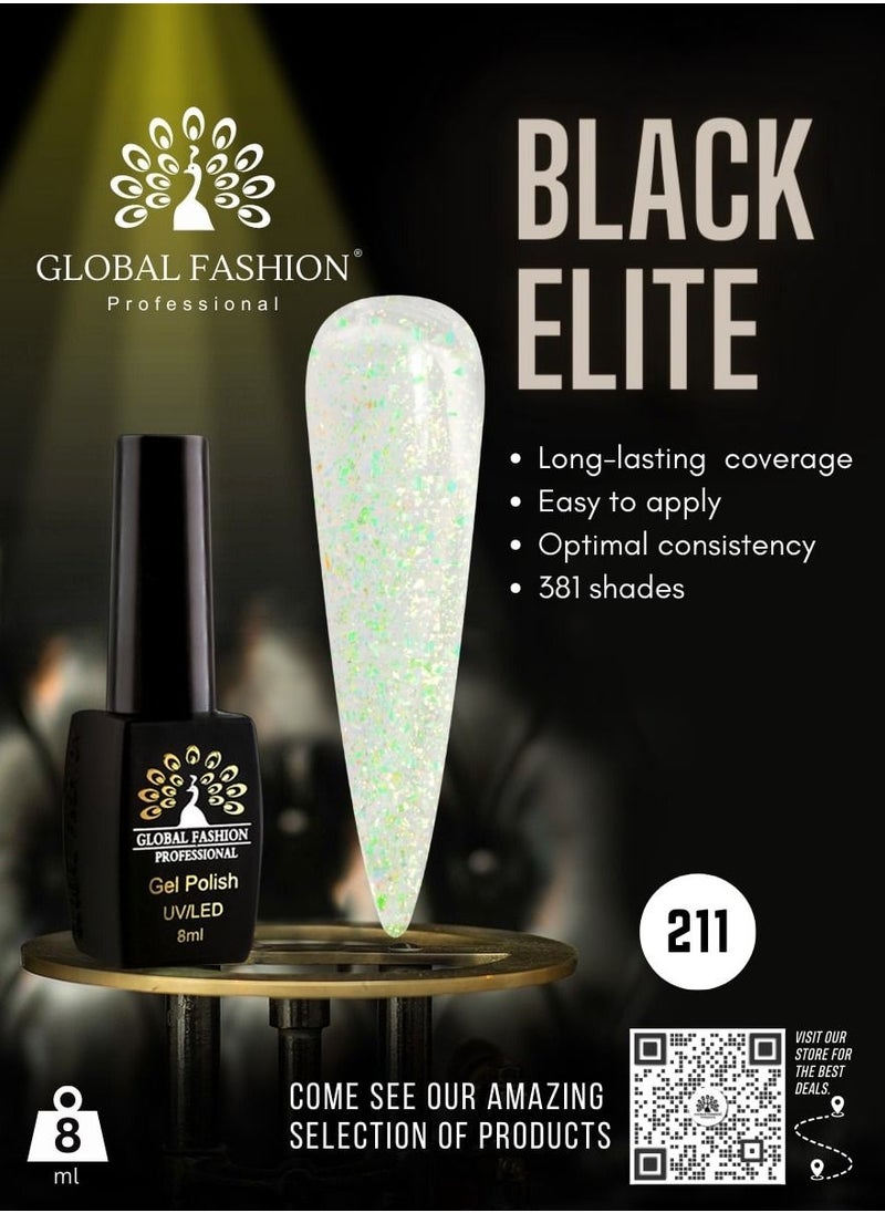 GLOBAL FASHION Global Fashion Black Elite Gel Polish | 132 Colors of Long-Lasting Elegance - 8ml | 211  - Image 2