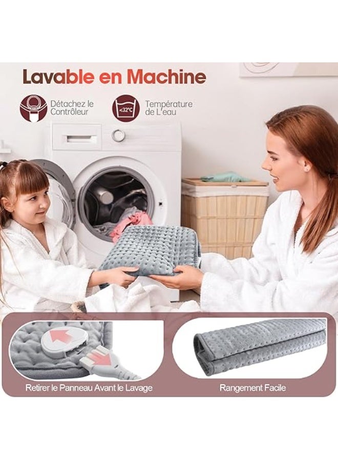 وسادة تدفئة كهربائية ضخمة وبطانية حرارية – وسادة تسخين سريع مع 4 إعدادات للمؤقت – لفافة حرارية مخملية قابلة للغسل لتغطية كامل الظهر والرقبة والأكتاف. - Image 2