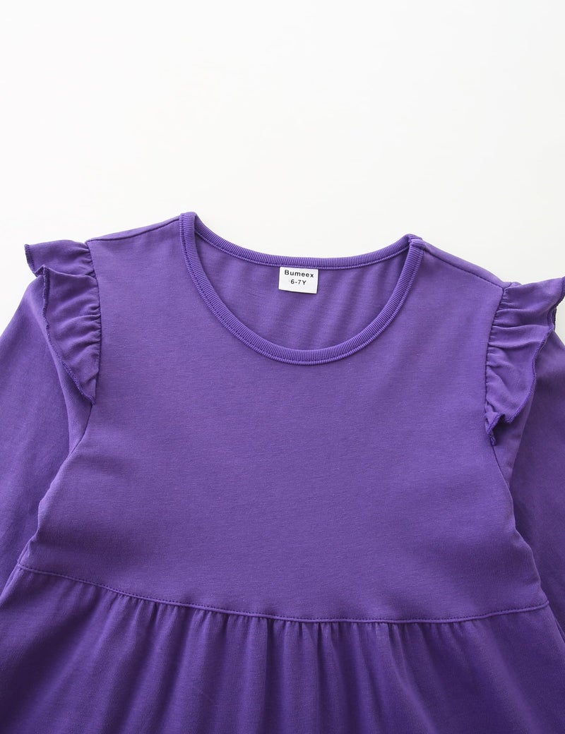 Bumeex Big Kids Tween Girl's Dress Long Sleeve Cotton Casual School Fall Spring Fashion A-Line Swing Twirly Dresses Outfits Clothing Clothes Vestido para NiÃ±a Purple 8-9 Years - Image 3