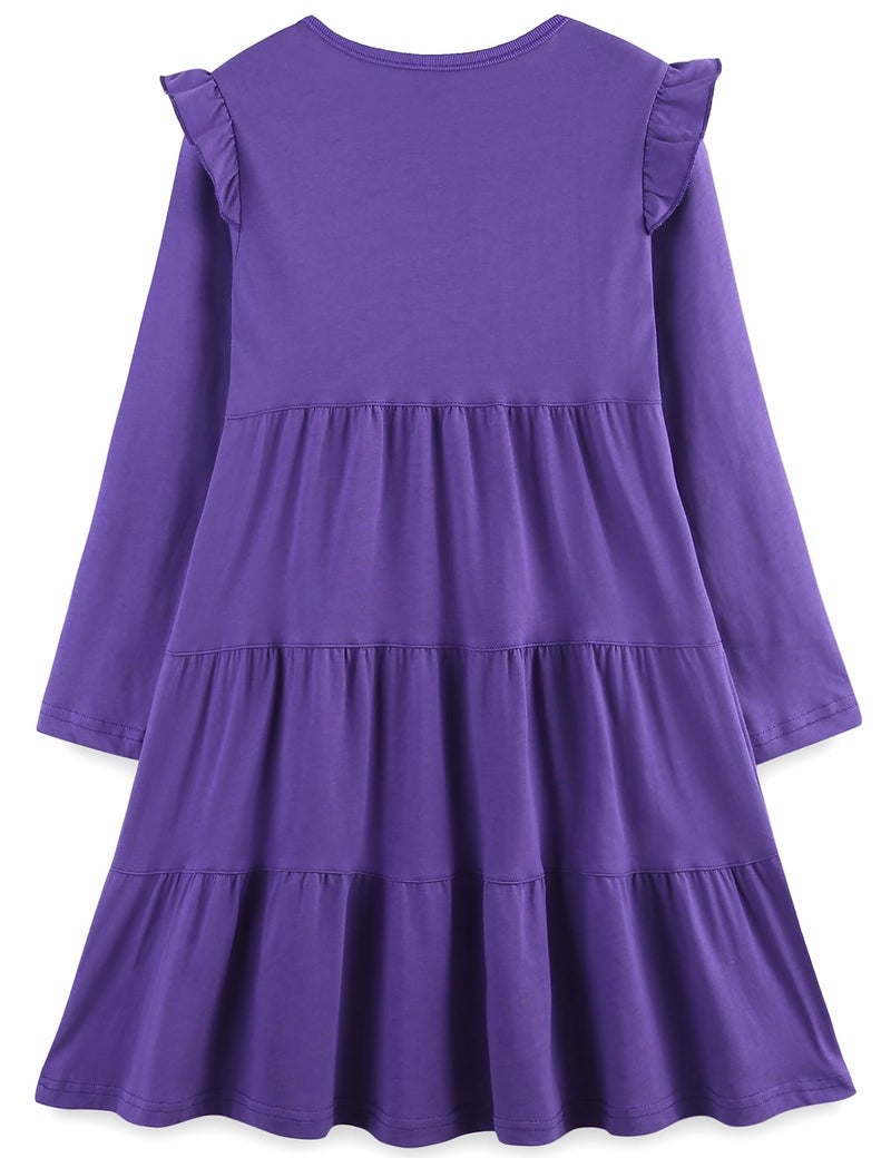 Bumeex Big Kids Tween Girl's Dress Long Sleeve Cotton Casual School Fall Spring Fashion A-Line Swing Twirly Dresses Outfits Clothing Clothes Vestido para NiÃ±a Purple 8-9 Years - Image 2