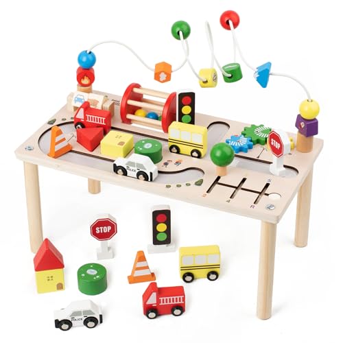 Busy edition Activity Table for 1 Year Old Montessori Wooden Toys for Toddlers 13 8 in 1 Baby Activity Table Educational Sensory Bead Maze Toys for Babies Learning Shape Sorter Birthday Gifts Girls Boys - Image 1