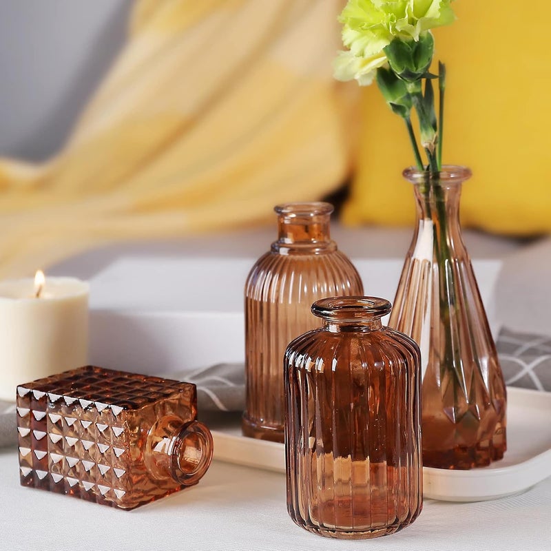 QLOFEI Amber Glass Bud Vases -Set of 20 for Flowers, Small Amber Bud Vases in Bulk for Centerpieces Decor, Mini Glass Set for Home Table Decorations - Image 5