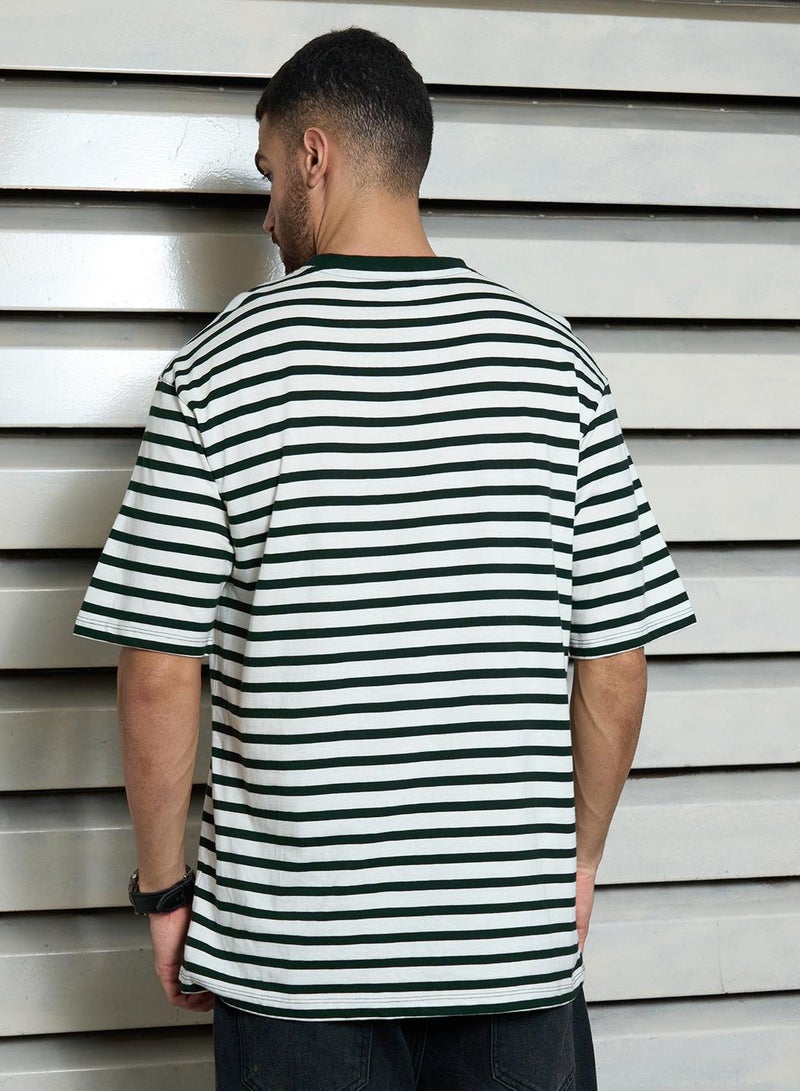 HIGH STAR Relaxed Black T-Shirt for Men, Striped with Pockets  - Image 3