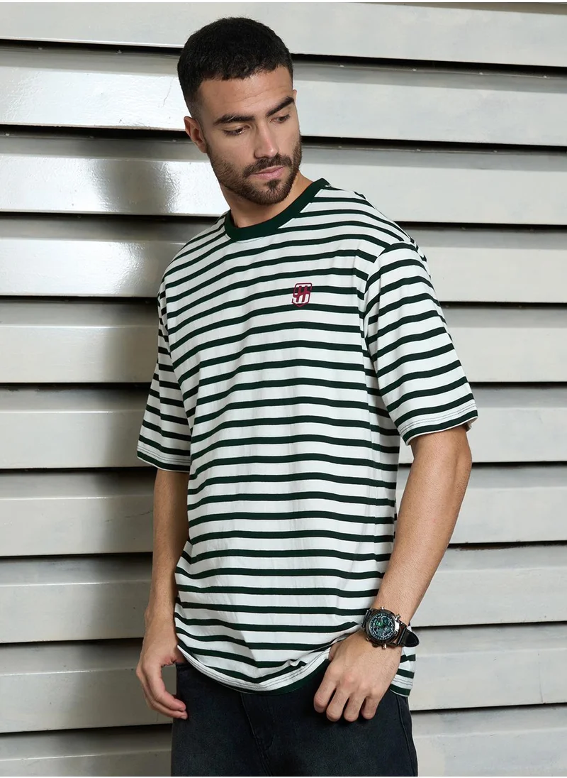 هاي ستار Relaxed Black T-Shirt for Men, Striped with Pockets