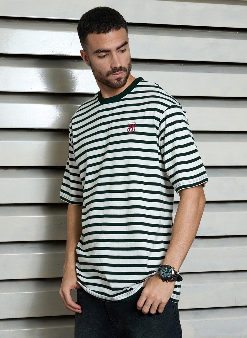 HIGH STAR Relaxed Black T-Shirt for Men, Striped with Pockets  - Image 2