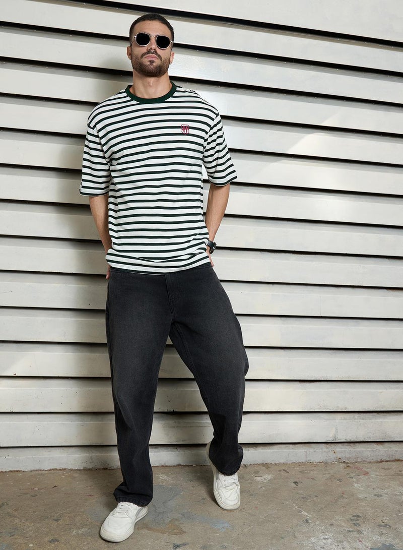 HIGH STAR Relaxed Black T-Shirt for Men, Striped with Pockets  - Image 5