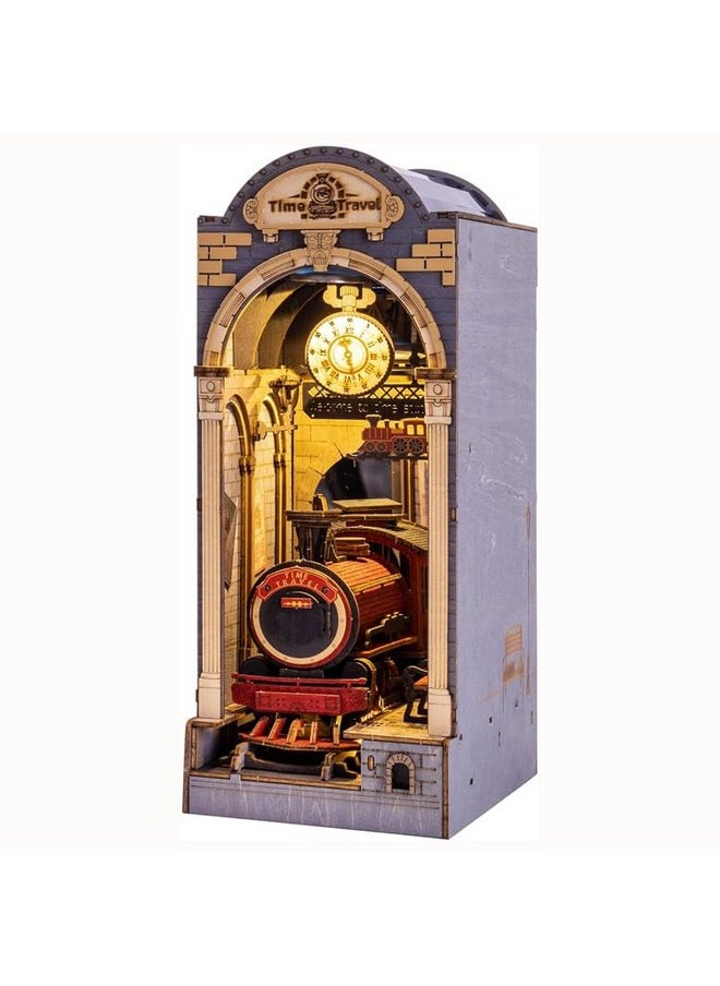 Robotime ROBOTIME DIY Book Nook Kit Insert Bookcase Book Stand 3D Wooden Puzzle DIY Miniature House Wood Bookend Book Nook Model Building Kit with LED Light Booknook Decoration (Time Travel)  - Image 1