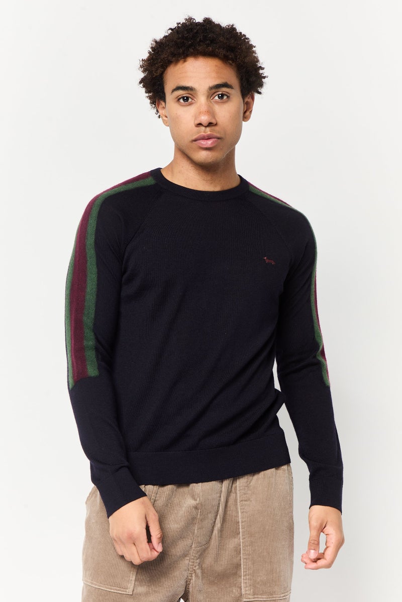 Harmont & Blaine Men Crew Neck Embroidered Logo Sweater, Navy - Image 1
