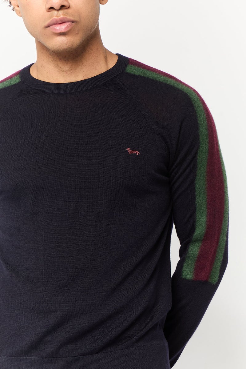 Harmont & Blaine Men Crew Neck Embroidered Logo Sweater, Navy - Image 3