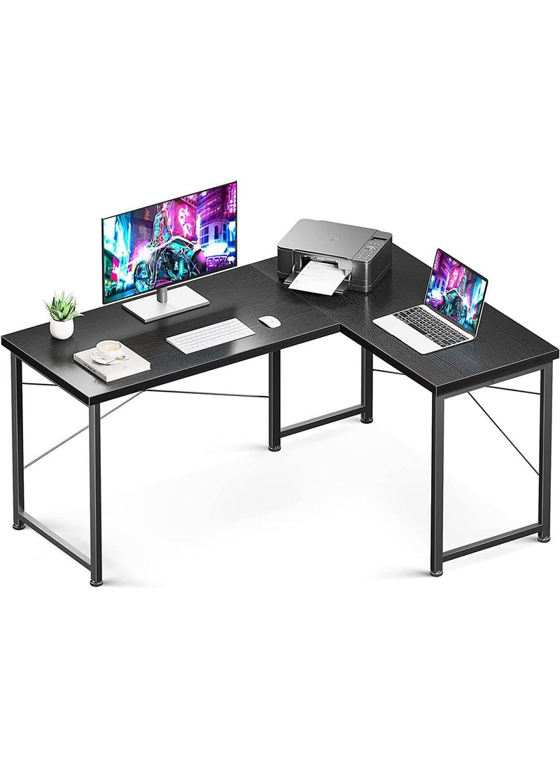 AGD - L Shaped  Gaming Desk 50", L Desk Computer Corner Desk with Round Corner with Removable Shelf for Gaming Desk Home Office Writing Workstation, Black - Image 1
