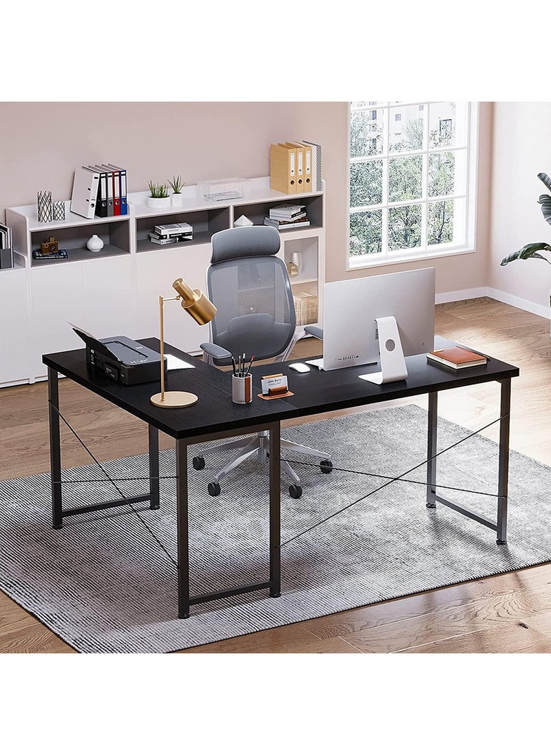 AGD - L Shaped  Gaming Desk 50", L Desk Computer Corner Desk with Round Corner with Removable Shelf for Gaming Desk Home Office Writing Workstation, Black - Image 1