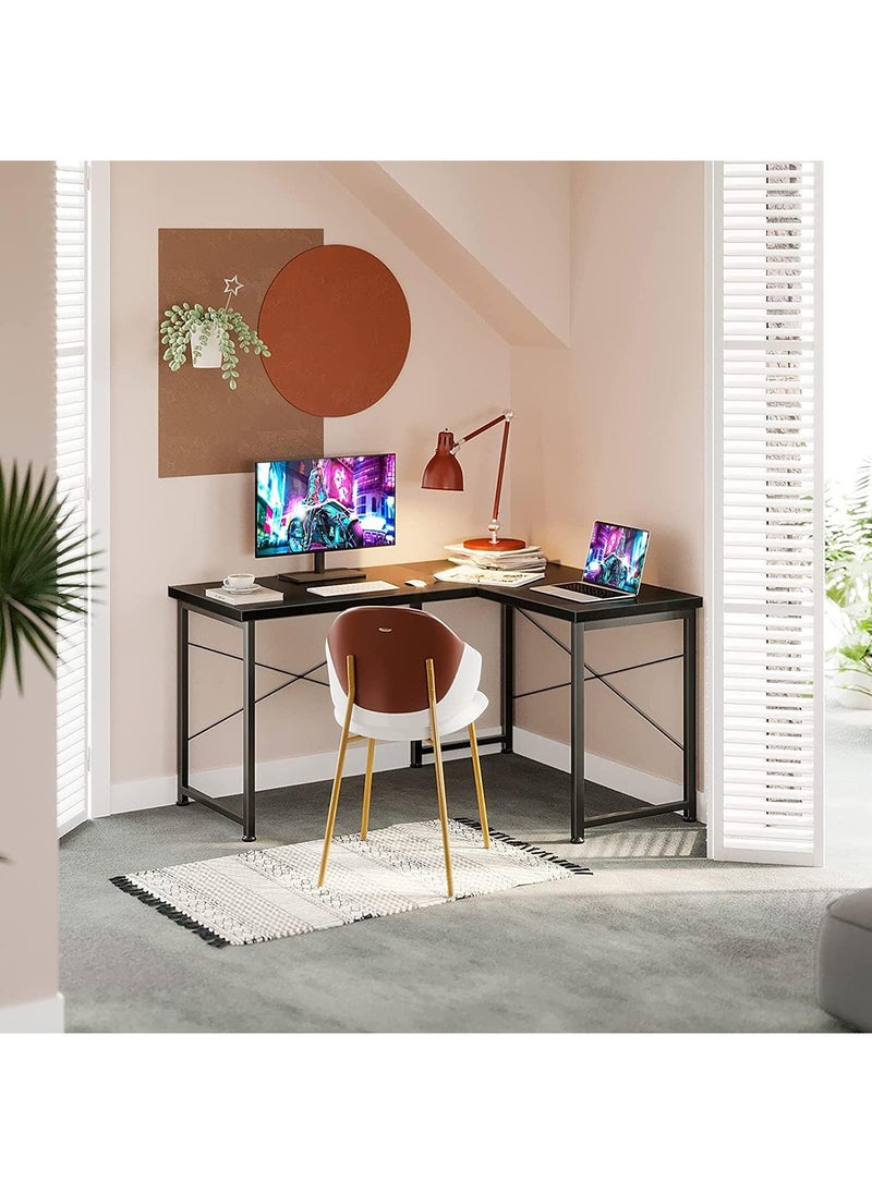 AGD - L Shaped  Gaming Desk 50", L Desk Computer Corner Desk with Round Corner with Removable Shelf for Gaming Desk Home Office Writing Workstation, Black - Image 1