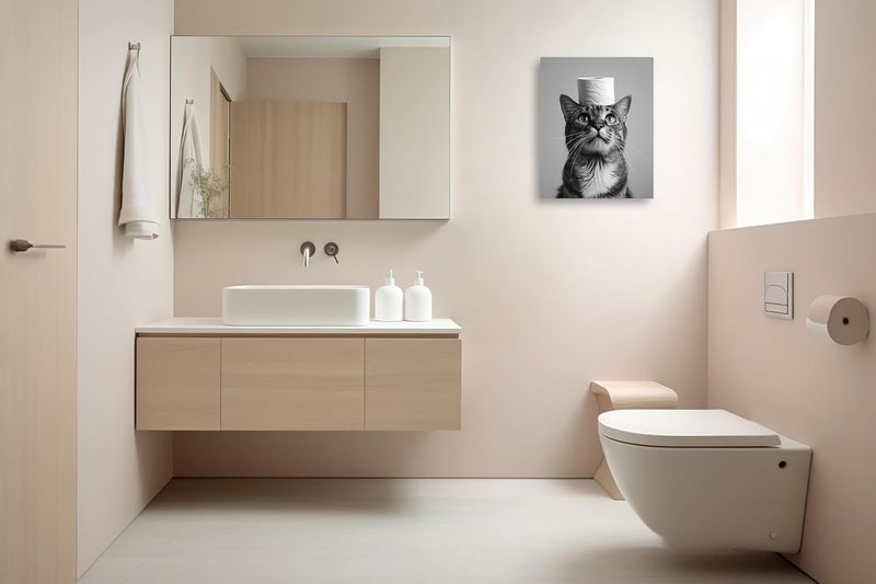 OWNANRTHM Funny Cat Bathroom Canvas Wall Art - Image 3