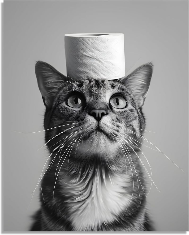 OWNANRTHM Funny Cat Bathroom Canvas Wall Art - Image 2