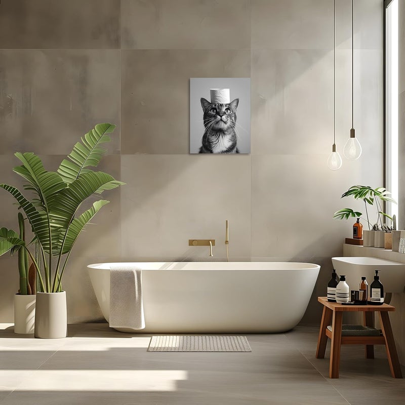 OWNANRTHM Funny Cat Bathroom Canvas Wall Art - Image 5