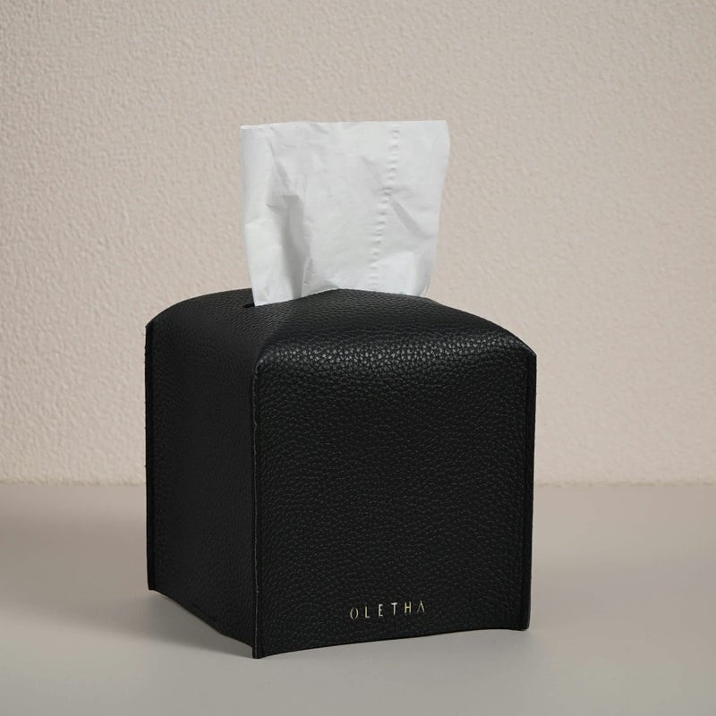 OLETHA Square Tissue Box Cover  Aesthetic Desk Decor for Room Home  Office  Tissues Cube Boxes Holder  Black