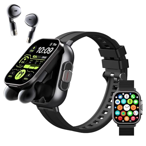 Denash Smart Watch with Earbuds 201 HD Screen Fitness Watch 2 in 1 Smartwatch with 100 Sport Modes Fitness Tracker SleepHeart RateMonitor Pedometer for iOS Android Black - Image 1