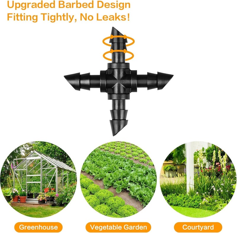 Pinolex Agricultural Garden Irrigation 1/4" Barb Drip CROSS Connector Fittings 4mm (Pack of 30) - Image 3