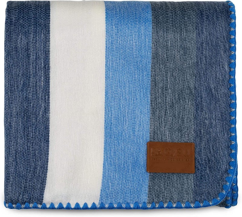 QISU Alpaca Wool Blanket Throw  Large Beautiful Warm Stripe  85 x 65 inches  UltraSoft Hypoallergenic and Breathable  NonItchy or Scratchy Fabric Blue White Stripe Queen