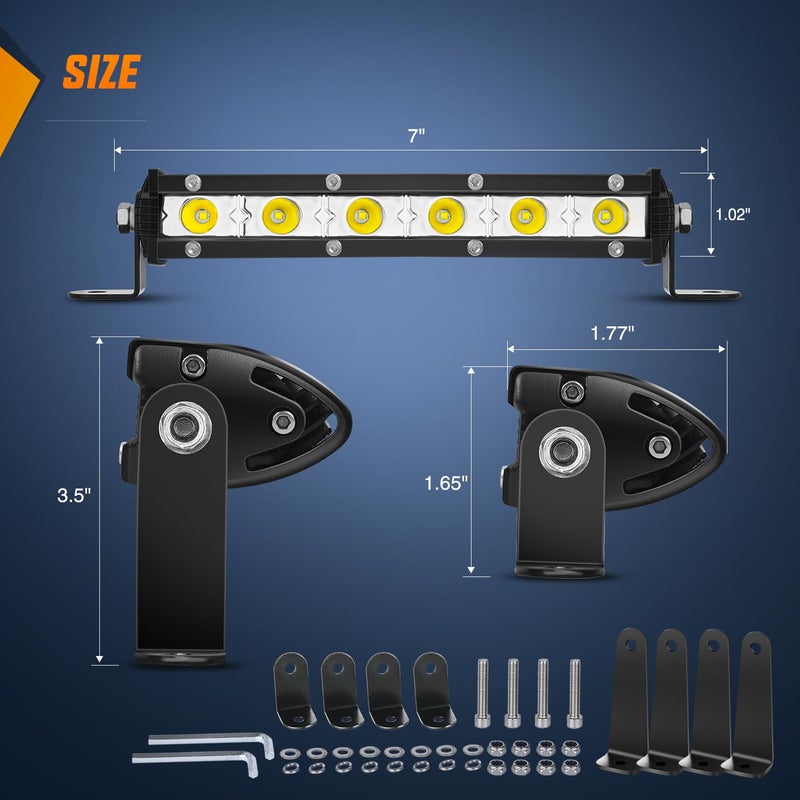 Nilight Single Row LED Light Bar Ultra-Slim Spot Pods 2PCS 7 Inch 18W Fog Light Driving Work Roof Bumper Lighting for Offroad 4x4 Trucks Polaris RZR SUV ATV UTV - Image 2