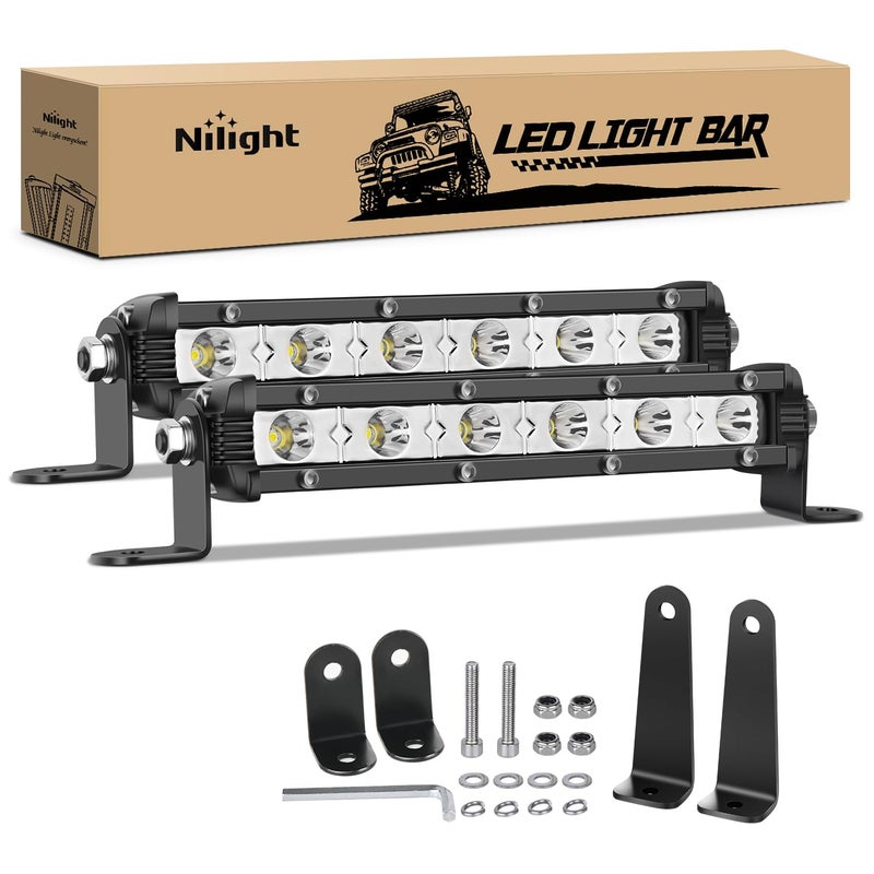 Nilight Single Row LED Light Bar Ultra-Slim Spot Pods 2PCS 7 Inch 18W Fog Light Driving Work Roof Bumper Lighting for Offroad 4x4 Trucks Polaris RZR SUV ATV UTV - Image 1